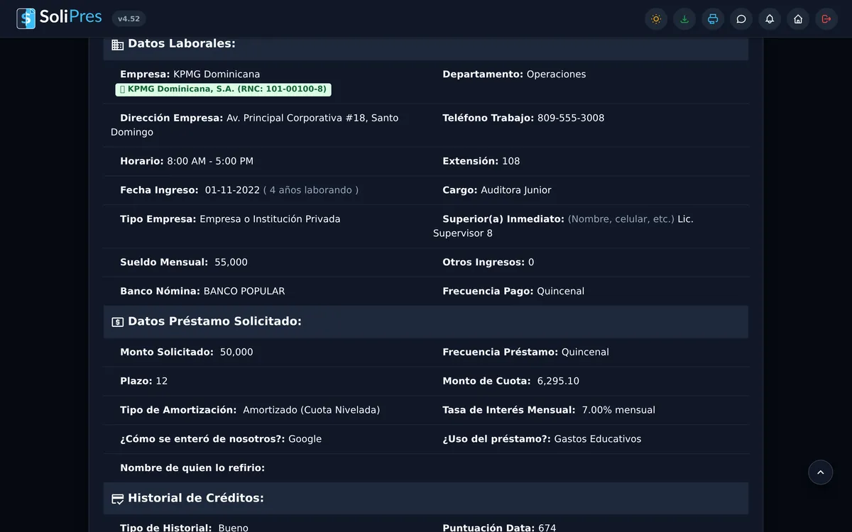 SoliPres Real-Time DGII RNC Employer Verification and Financial Underwriting